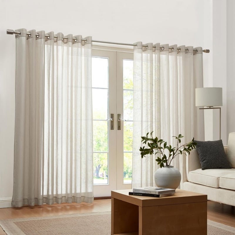 Elrene Home Fashions Carmen Sheer Extra-Wide Weatherproof Indoor/Outdoor Grommet Top Curtain Panel with Coordinating Tieback for Porch, Pergola, Patio, Deck, 114â€W x 108â€L, Natural - Image 3